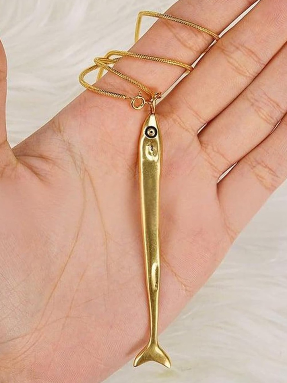 Gold Fish Tail Pendant Necklace - Sleek Minimalist